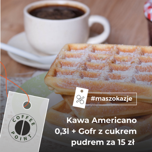 Kawa Americano 0,3l + Gofr z cukrem pudrem za 15 zł 