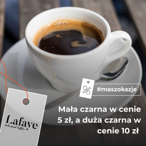 Mała czarna w cenie 5 zł, a duża czarna w cenie 10 zł