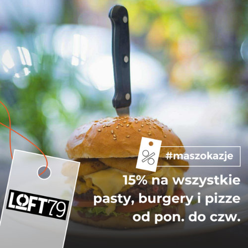 15% na wszystkie pasty, burgery i pizze
od poniedziałku do czwartku (pokaż kupon zniżkowy kelnerce przed zamówieniem)