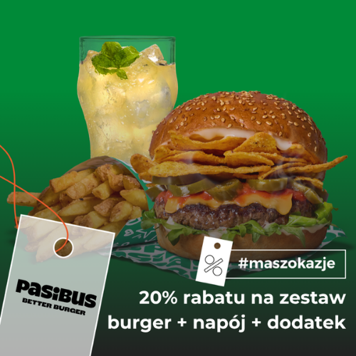 20% rabatu na zestaw burger+napój+dodatek